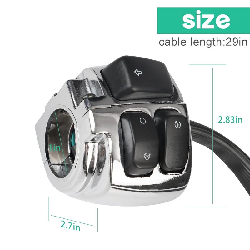 POSENG 1 Pair Motorcycle 1" Handlebar Switches Control and Wiring Harness with 1996-2012 Harley Softail Dyna Sportster V-Rod（Silver） - Image 3